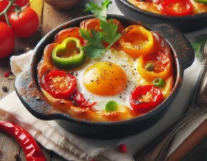 Baked eggs with tomato and sweet peppers