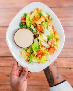 Fresh salad with gluten-free Italian dressing