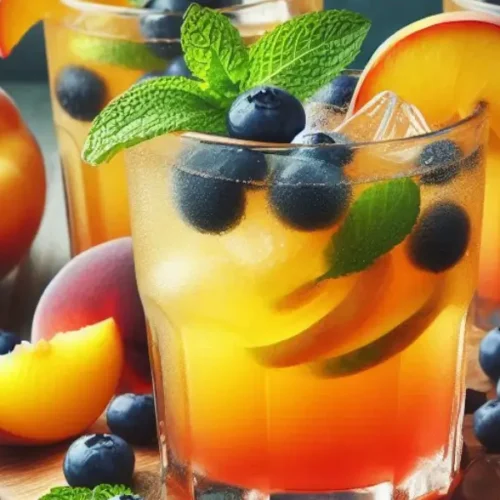 Peach-Blueberry Mint Fizz Refreshment