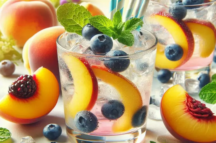 Peach-Blueberry Lemonade with Mint Garnish